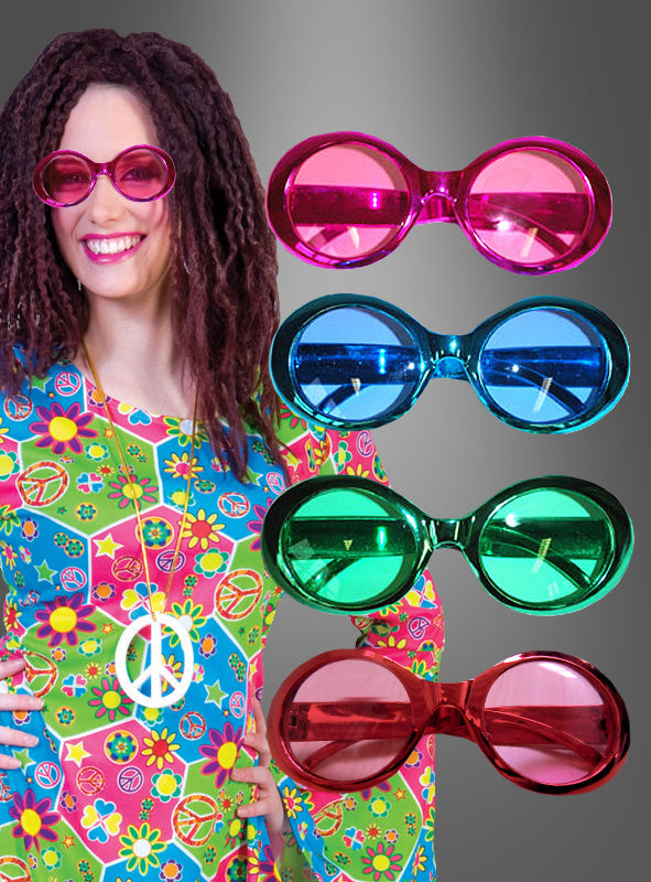 Retro Brille Metallic Look für Hippies und Discokostüme